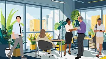 Inclusive diverse business team in modern office. vector