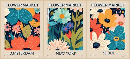 Set of abstract Flower Market art posters. vector