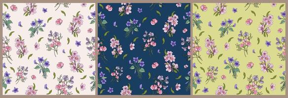 Seamless pattern with spring flowers and leaves. vector