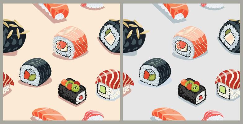 Seamless pattern with Sushi, asian food .