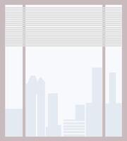 Big panoramic window in modern office with blinds and urban cityscape behind vector