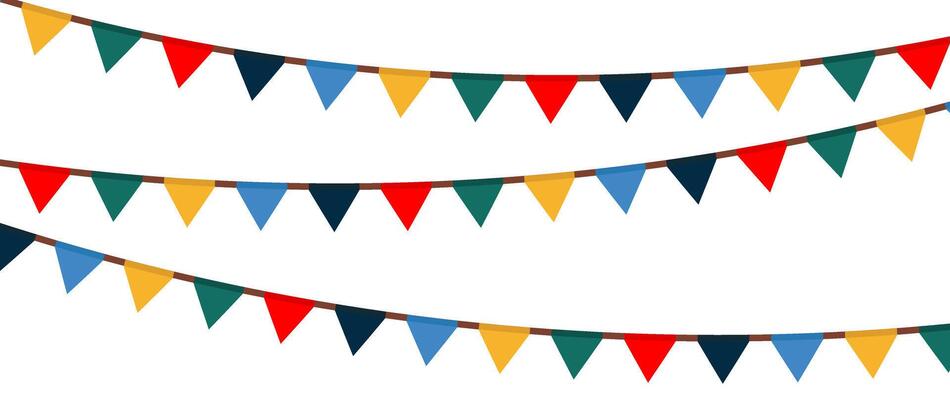 Colorful festive flags garlands in flat style. Decoration for birthday, carnival, party, circus performance. illustration