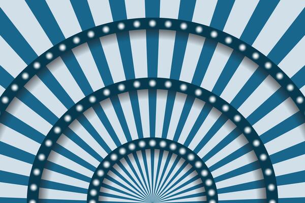 Circus stage with blue lines and spotlights. Paper cut circus panel. illustration
