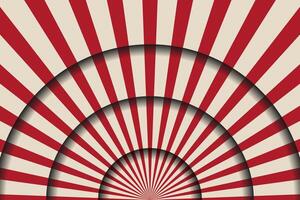 Paper cut circus stage. Funfair carnival or circus stage scene backdrop with red and beige radial stripe pattern. illustration vector
