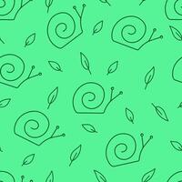 Simple calm seamless pattern for eco design. Snail, leaves on a green background. For packaging prints, textiles, fabric, paper, wrapping. vector