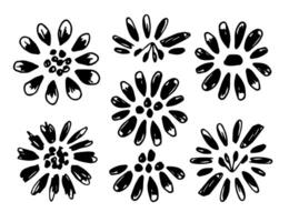 Simple floral set. Black silhouette of flowers isolated on white background. For product decoration, postcard, invitations, pattern making. Spring summer seasonal design. vector
