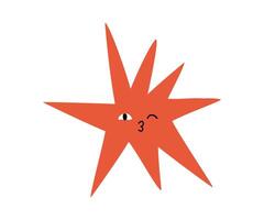 Red star with emotions drawn in flat style. Hand drawn illustration. vector