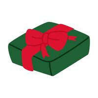 gift box with a bow on top. geometric shape is transformed into a green flat box with a red ribbon, tied in a bow with two loops. Isolated on white. A holiday gift. New Year, Christmas, Birthday vector