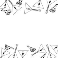 Square frame with musical folk instruments, balalaika, wooden spoons. All objects are hand-drawn in . illustration. For printing on invitations, postcards, posters vector