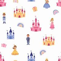 Seamless pattern with princesses, knights and castles. Design for fabric, textile, wallpaper, packaging vector