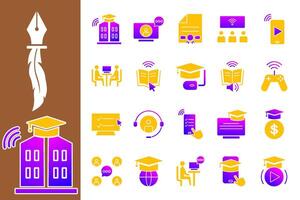Online Education icon set with gradient and yellow colors, modern and flexible style suitable for application design projects, websites, or educational promotional materials. vector