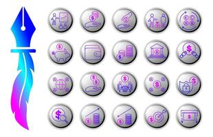 Finance icons set, modern blue and purple gradient line with white isolated button background, ideal for financial apps, business reports and digital marketing materials. vector