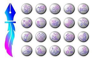 Lifestyle line gradient icon set reflects modern life. With button background and white isolated background, these icons are perfect for creative projects, applications and branding. vector