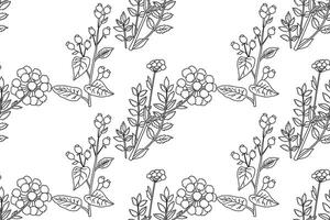 Botanical Line art abstract seamless plant pattern with wildflowers illustration.Black and white outline repeating floral print. Graphic design for Wallpaper Wedding Cover Wrapping pack Textile vector