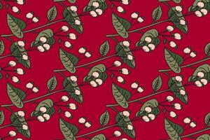 Botanical abstract seamless branches with leaves and berries pattern illustration. Repeating tree plant print in retro pastel red brown colors. Graphic design for Wallpaper Cover Wrapping Print vector