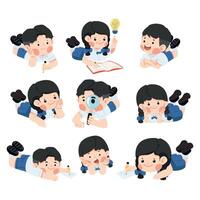 Kids student lying on floor set vector