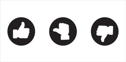 Like, dislike and neutral thumb symbols in white and black circle. Feedback and rating thumbs up and thumbs down icons set. Thumbs up, down and sideways icon set isolated on white background vector