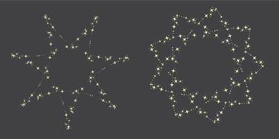 Magic star arch. Stars arch, star compositions graphic art. Shiny elements, starry and dots silhouettes. Comets and abstract constellations, retro celestial set vector