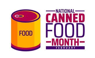 Canned Food Month background banner or poster design template. observed every year in February. Holiday concept. Use to any Template, card, poster, placard, template. vector