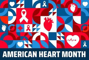 American Heart Month geometric shape pattern background banner or poster design template. observed every year in February. Holiday concept. Use to any Template, card, poster, placard, template. vector