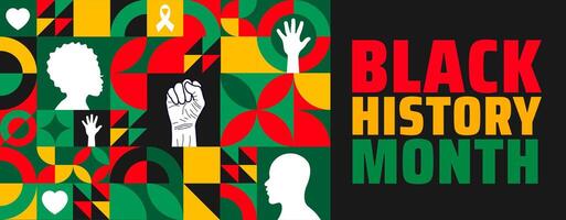 Black history month colorful lettering typography with geometric shape pattern background. Black history month background 2025. vector