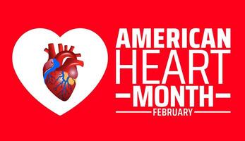 American Heart Month background banner or poster design template. observed every year in February. Holiday concept. Use to any Template, card, poster, placard, template. vector