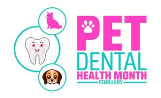 National pet dental health month background banner or poster design template with pet, dog, cat and tooth picture. observed every year in February. Holiday concept. Use to any Template. vector