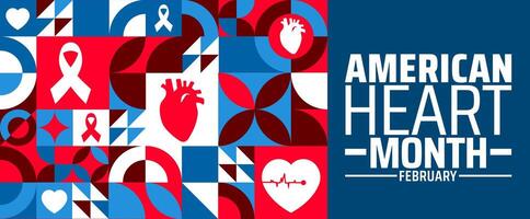 American Heart Month geometric shape pattern background banner or poster design template. observed every year in February. Holiday concept. vector