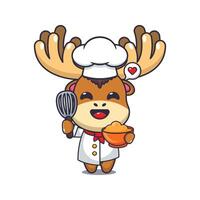 chef moose mascot cartoon character with cake dough. vector