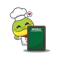 chef chameleon mascot cartoon character with menu board. vector