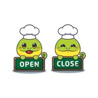 chef chameleon mascot cartoon character with open and close board. vector