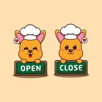 chef kangaroo mascot cartoon character with open and close board. vector