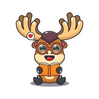 moose reading a book cartoon illustration. vector