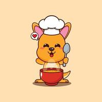chef kangaroo mascot cartoon character with soup. vector