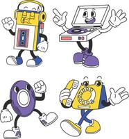 Retro-style mascots inspired by nostalgic technology items vector