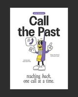 Retro-style poster featuring a vintage telephone mascot with charming details, ideal for nostalgic decor, retro branding, and vintage-inspired merchandise. vector