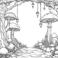 Enchanted Forest with Mushrooms and Fairy Elements vector