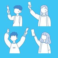 Scientists Celebrating Success in Laboratory Environment on Blue Background vector