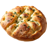 Round Focaccia Bread with Garlic and Herb Topping png
