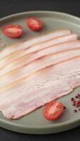 Fresh raw bacon sliced with spices, herbs video