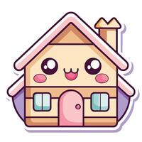 a cute house sticker with a pink roof and windows on a white background vector