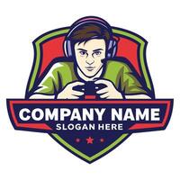 a gamer playing games on a controller on a white background vector