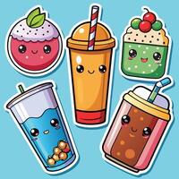 cute drink stickers set with different drinks on a white background vector