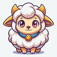 cartoon sheep with big eyes and a blue collar on a white background vector