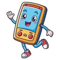 a cartoon character of a cell phone running vector