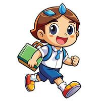 a cartoon boy with a backpack and a school uniform on a white background vector