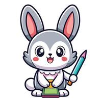 a cartoon bunny holding a pencil and a pencil sharpener vector