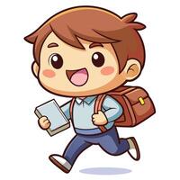 a cartoon boy with a backpack and book running vector