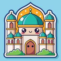 cartoon mosque with a blue dome and green roof on a white background on a white background vector