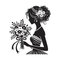 silhouette of a bride with a bouquet of flowers. vector